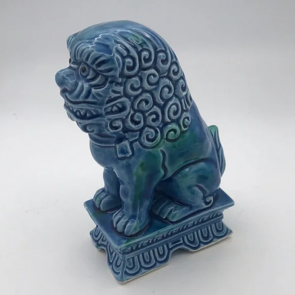VTG Mid 20th Century Foo Dog Turquoise Glazed Porcelain Made in Japan - Picture 1 of 13